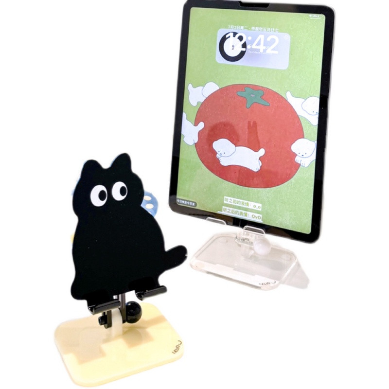 ผู้ถือโทรศัพท์น่ารัก litem desktop holder ขโมยแมวดําอะคริลิสก์ท็อปที่วางโทรศัพท์น่ารักสนุกแมวยกพับเก