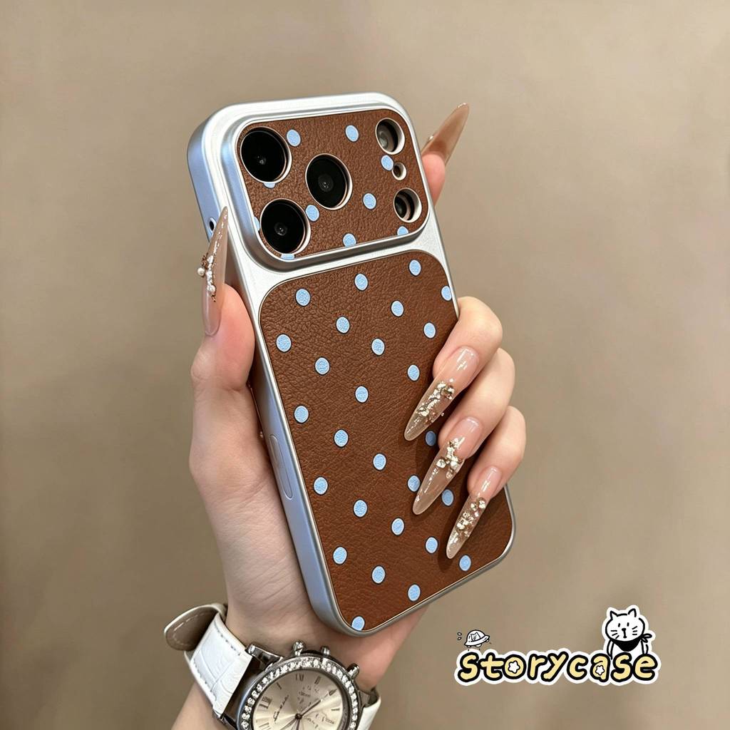 เคสโทรศัพท์สไตล์เกาหลีละมุน ลายจุดสีน้ำเงินตัดสีน้ำตาล สำหรับ IPhone 18 13 15 11 12 17 14 16 Pro Max 14 15 16 Plus Air