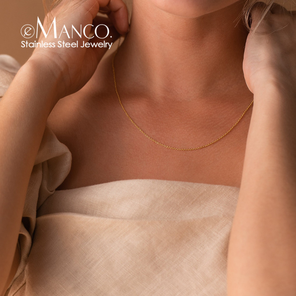 EManco Dainty สายสร้อยคอสร้อยคอ 14K Gold Plated สแตนเลส Minimalist Layered Choker สร้อยคอ 48 ชั่วโมง