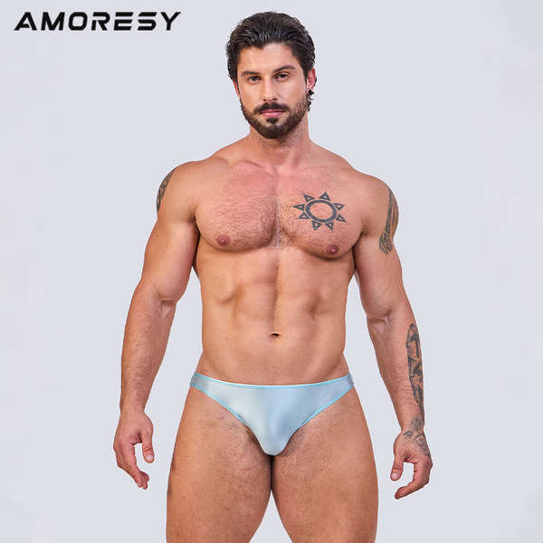 AMORESY Atlas Series สีทึบ Ultra-Thin Skinny Simple Beach Briefs ทองว่ายน้ํา