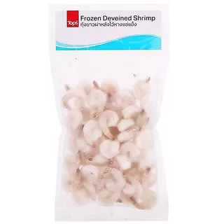ท็อปส์กุ้งขาวผ่าหลังไว้หางแช่แข็ง 500กรัม Tops Frozen Deveined Shrimp 500g. [หมายเลขบาร์โค้ด 8853474065189 ]