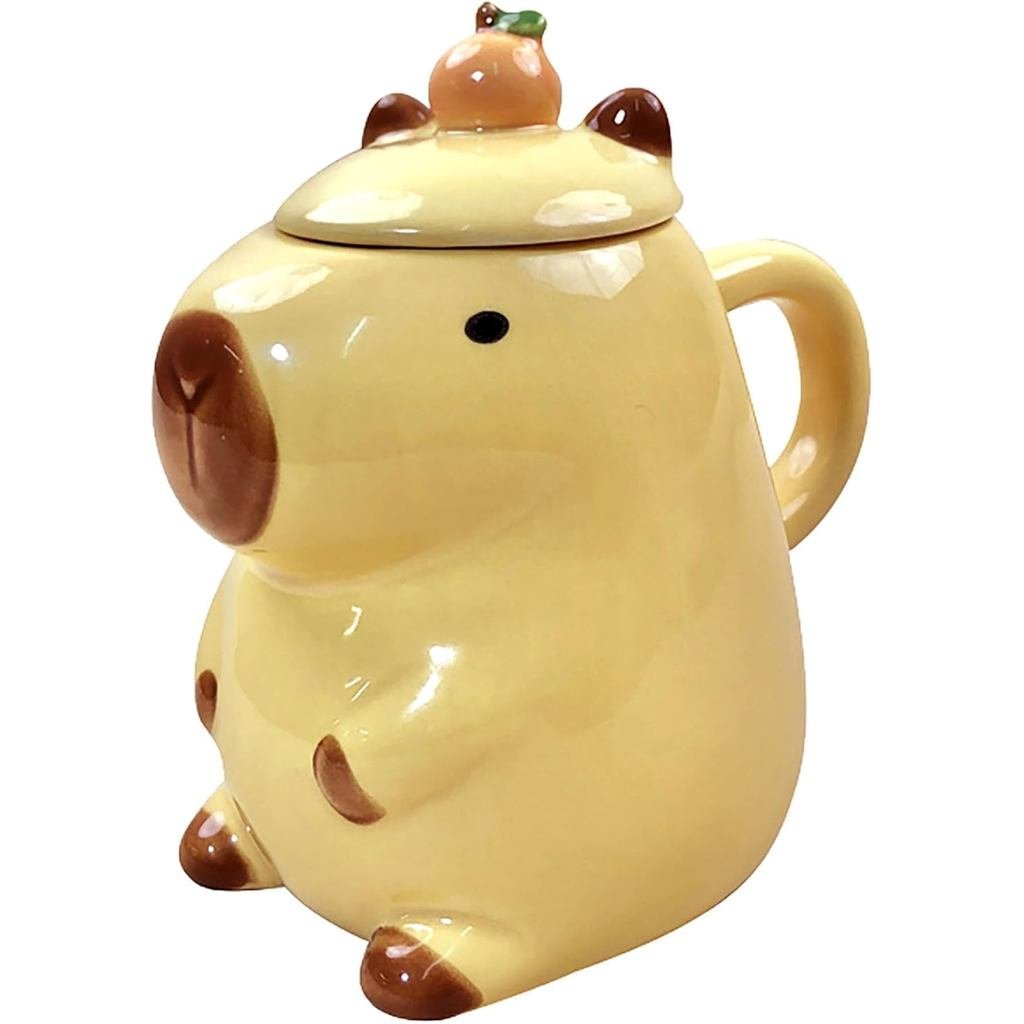 CapybaraMugCapybaraGiftsTumbler16OzCeramicCoffeeMugsWithLidTeaKapibaraCupตลกUniqueGift(สีเหลือง) FFS