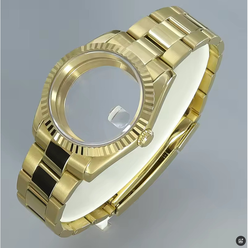 NH35 All Gold Log Case Mirror Sapphire Glass Fine Adjustment Strap เหมาะสําหรับ NH35 NH36 Movement