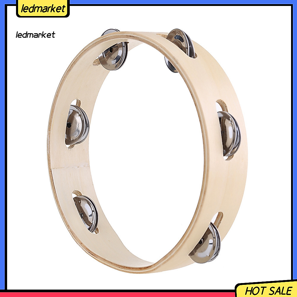 (ตลาด LED) 8 นิ้วเด็กไม้หัวกลองโลหะแถวเดียวเครื่องดนตรี