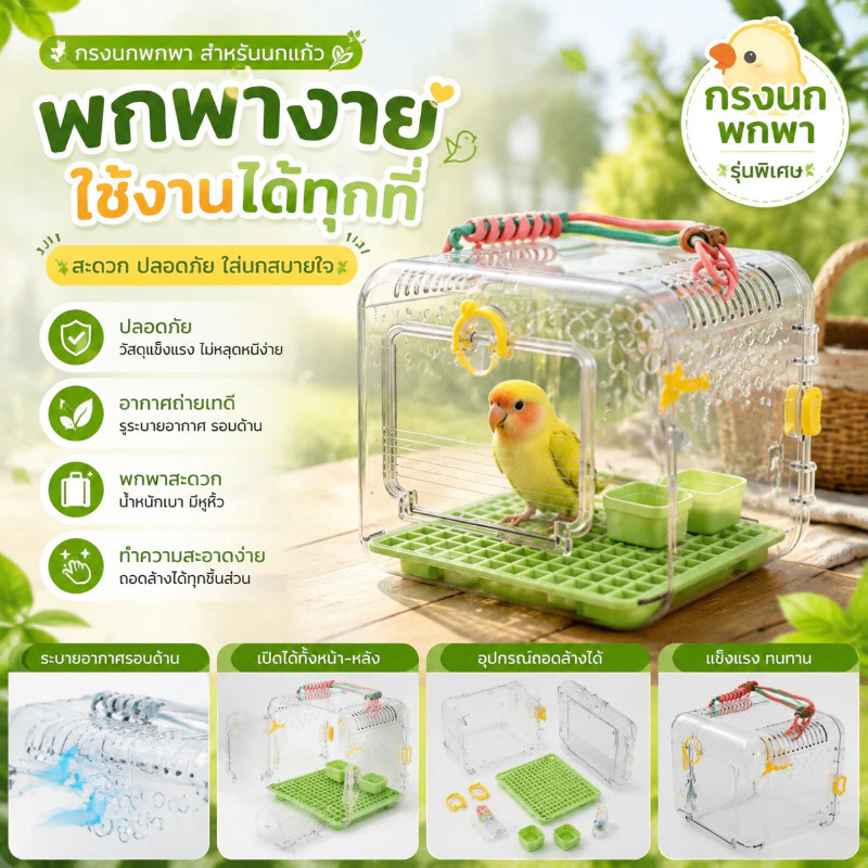 COD กระเป๋าใส่นกพกพา กรงนกเดินทาง มองเห็นรอบด้าน สำหรับนกแก้ว หงส์หยก เลิฟเบิร์ด ค็อกคาเทล