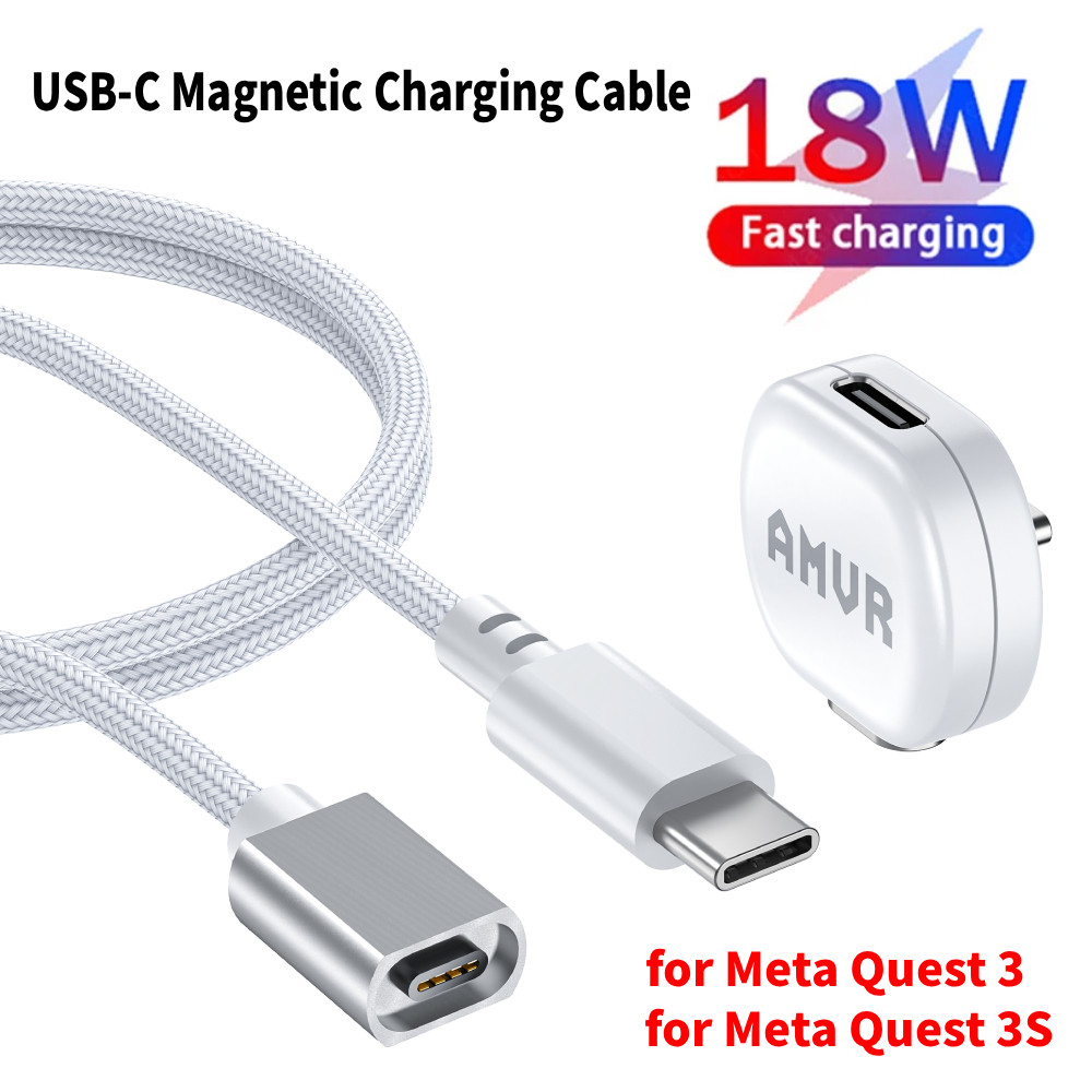 สาย USB-C 18W Fast Charger สําหรับ Meta Quest 3 & 3S VR 1.2m AMVR สายชาร์จแม่เหล็กสําหรับ Meta Quest