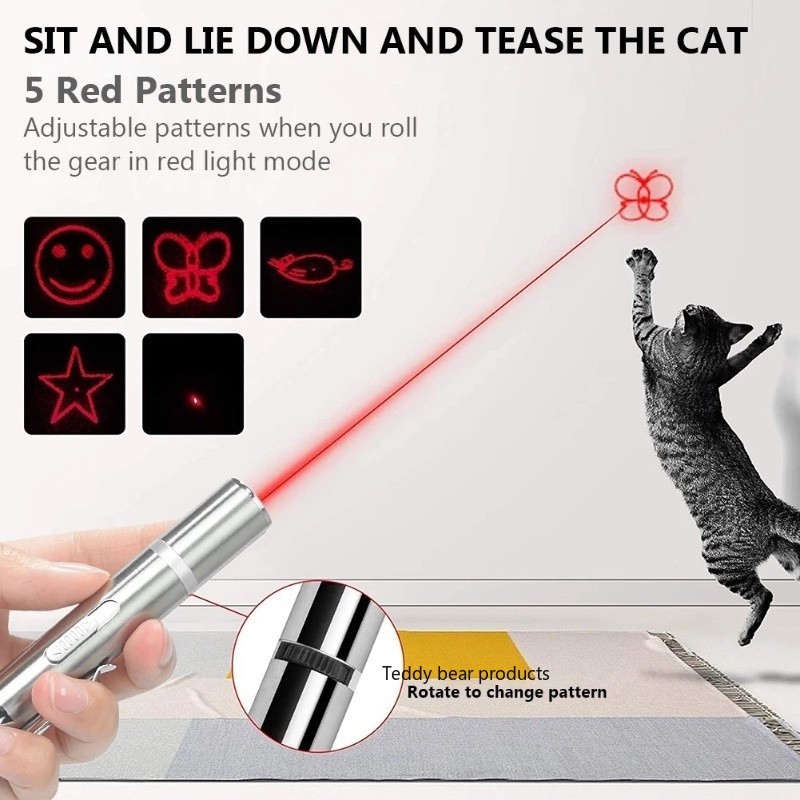 เลเซอร์สัตว์เลี้ยงแมวของเล่น USB ชาร์จสีแดง Dot UV ไฟฉาย Creative Sight Pointer ปากกาเลเซอร์แมวสุนัข Interactive ToyDog และแมวผลิตภัณฑ์