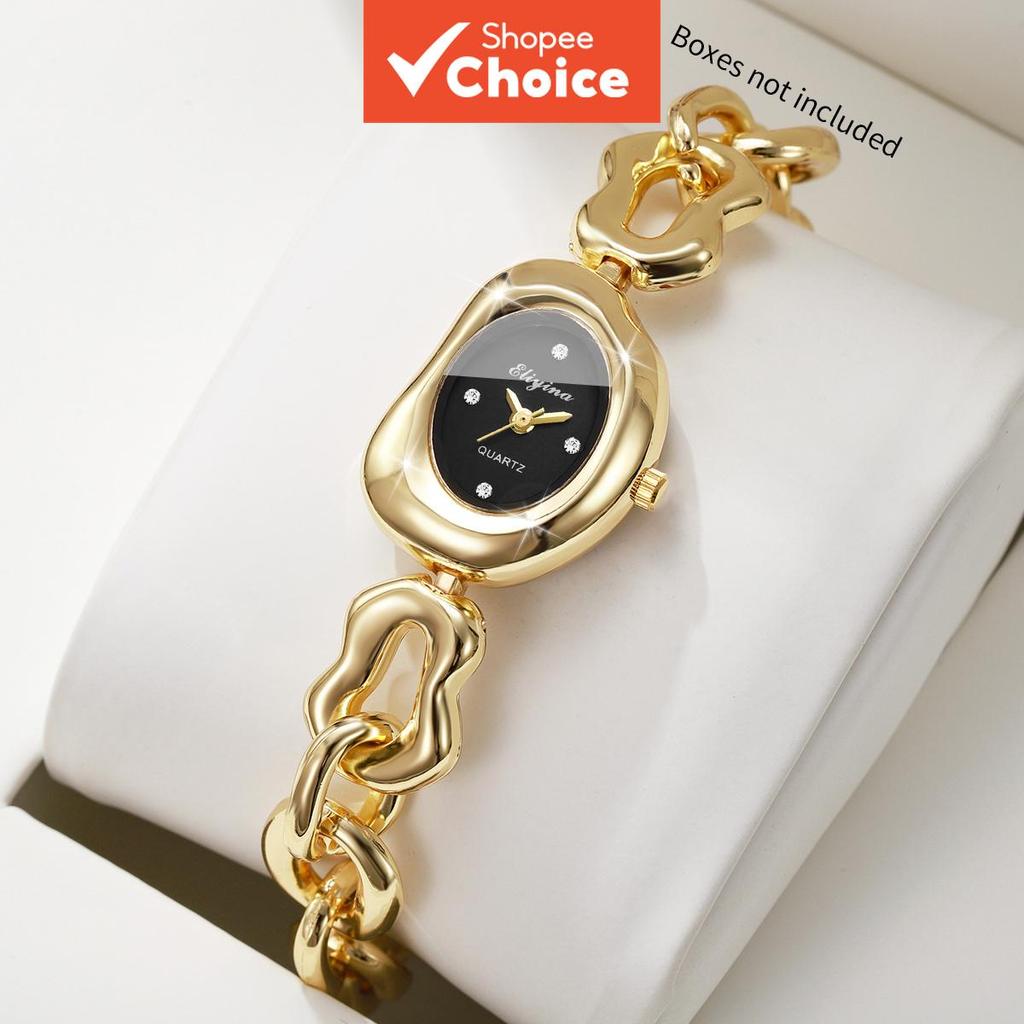 นาฬิกาสําหรับผู้หญิงกันน้ําสแตนเลส Relo Silver Gold Chain สร้อยข้อมือควอตซ์ Rhinestone ของขวัญ