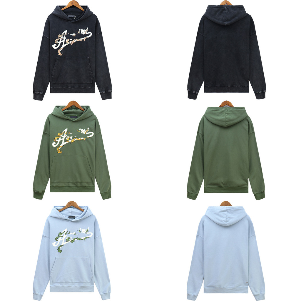 ฤดูใบไม้ร่วงฤดูหนาวเสื้อกันหนาว amiri ปักลายพิมพ์ตัวอักษร Heavy American Hoodie ผู้ชาย Casual Top