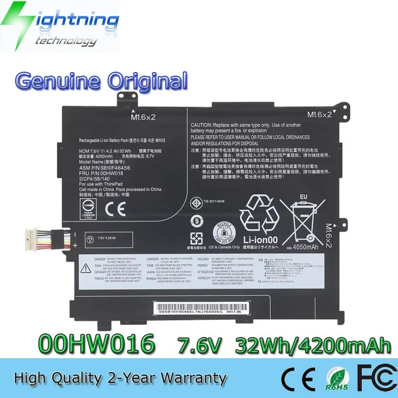 ของแท้ 00HW016 7.6V 32Wh แบตเตอรี่แล็ปท็อปสําหรับ Lenovo Thinkpad 10 20E3 20E4 SB10F4645 00HW018