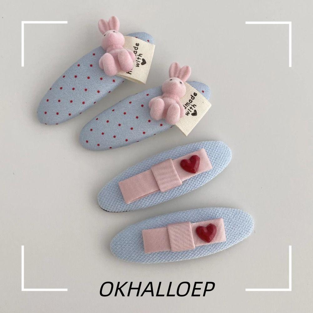 IOKHALLO 2 ชิ้นชุดกระต่ายกิ๊บ,หัวใจตกแต่งกระต่ายสีชมพูตกแต่งผ้า Barrette, ผ้าหวานวัสดุ Polka Dot รูปแบบสีฟ้าสีน่ารัก Duckbill คลิปสําหรับสาวผู้หญิง