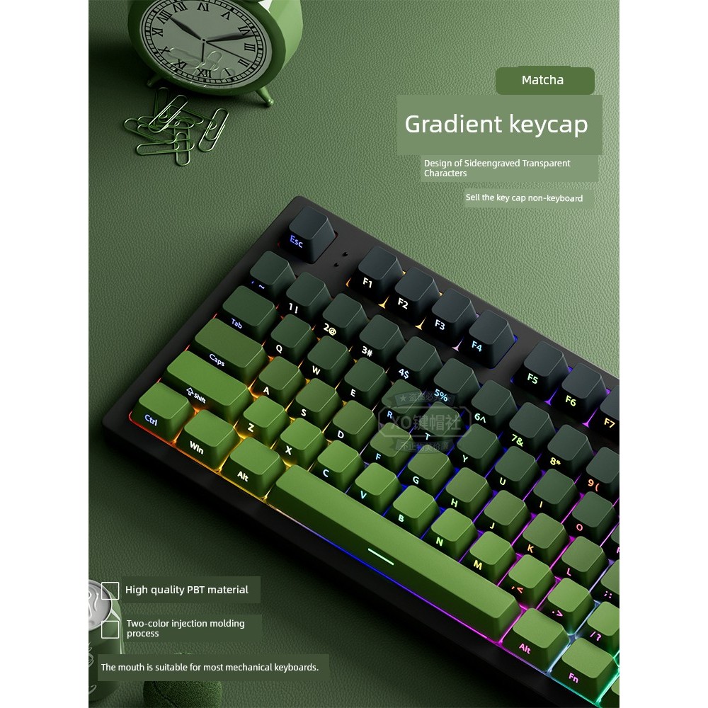 keycap คีย์แคป Matcha ด้านข้างแกะสลัก PBT Gradient โปร่งใส Keycap แป้นพิมพ์เดิมหมวก 68/87/98/108 ปุ่