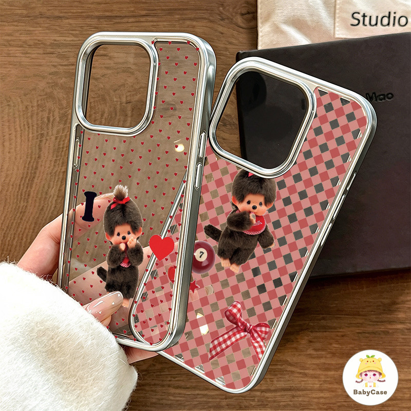 เคสโทรศัพท์มอนคีคีน่ารักแบบเคลือบเงา เคสไอโฟน17 IPhone 11 16 15 12 13 14 Pro Max Air 8 15 7 16 Plus XR X XS MAX