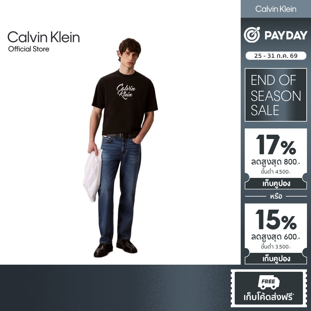CALVIN KLEIN เสื้อยืดคอกลมแขนสั้นผู้ชาย Script Logo Graphic ทรง Relaxed รุ่น 4RD801G UB1-สีดำ