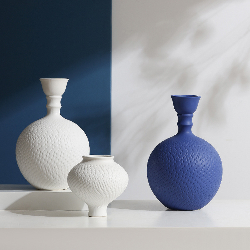 Daxiu Home Simple สีขาว Klein แจกันเซรามิคสีฟ้าเครื่องประดับตกแต่งบ้านตกแต่งห้องดอกไม้ Ware