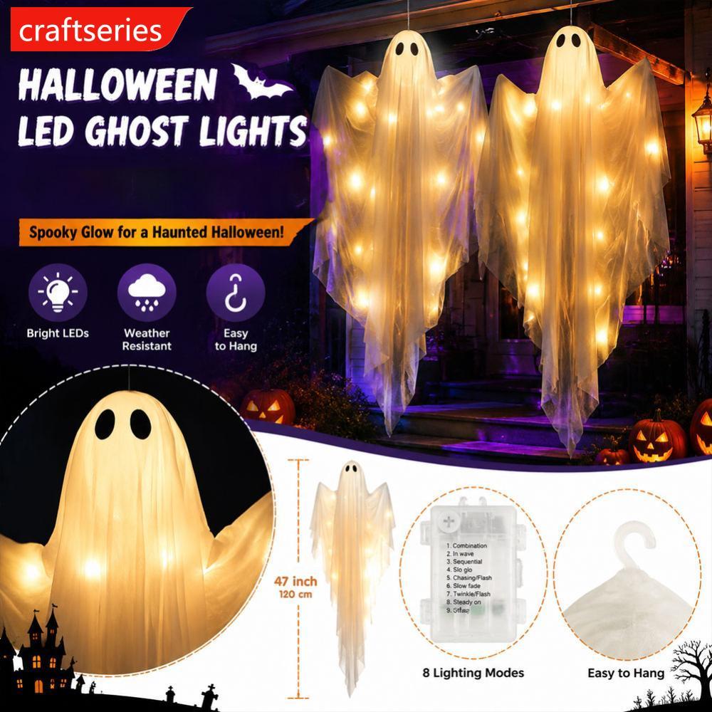 CRAFTSERIES 120 ซม.ขนาดใหญ่ฮาโลวีนเรืองแสง Ghost LED String ไฟกลางแจ้งแขวน Ghost โคมไฟสําหรับ Yard P