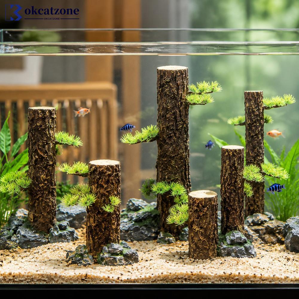 OKCATZONE ประดิษฐ์ Driftwood เรซิ่นต้นไม้ Stump Sinkable Aquarium เครื่องประดับตกแต่งสําหรับถังปลา T
