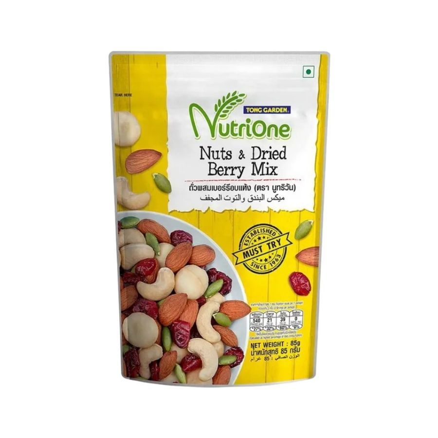 นูทริวัน เบอร์รีมิกซ์ถั่วอบผสมผลไม้อบแห้ง Nutrione Berry Mix Nuts 85g.