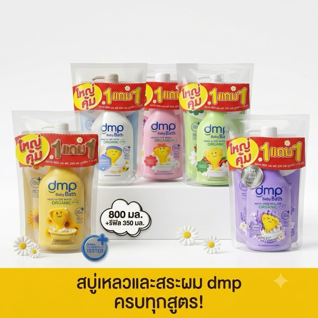 DMP ดีเอ็มพี สบู่เหลวอาบน้ำและสระผม ออร์แกนิค 800 มล.+ รีฟิล 350 มล. ใหญ่คุ้ม มีสูตรให้เลือกนะคะ