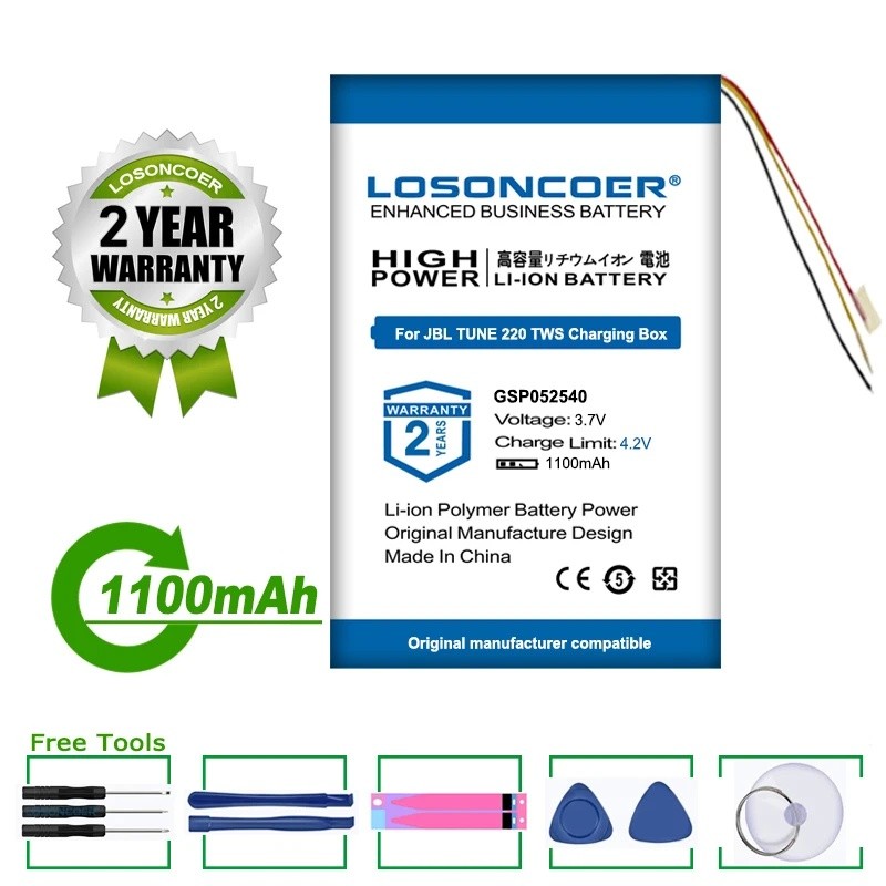 LOSONCOER แบตเตอรี่ 1100mAh GSP052540 502540 สําหรับ JBL TUNE 220 TWS 220TWS กล่องชาร์จชุดหูฟัง