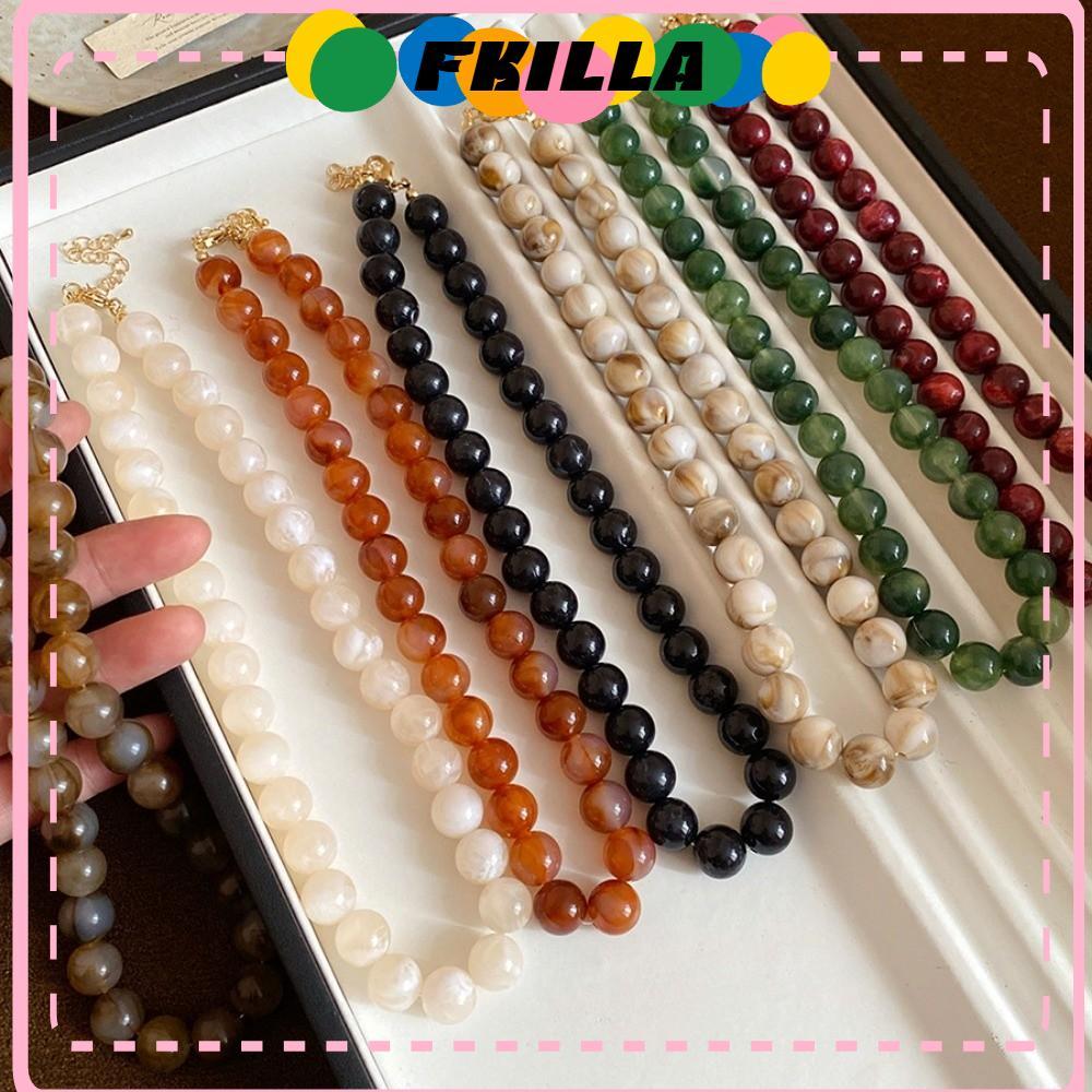 FKI สร้อยคอลูกปัดกลม, สร้อยคอโชคเกอร์หินอ่อน Smudging, Ombre Multi-Color อะคริลิค Collarbone Chain