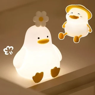 โคมไฟตั้งโต๊ะซิลิโคน LED รูปเป็ดดอกไม้น่ารัก ชาร์จ USB ไร้สาย ปรับความสว่างได้ 3 ระดับ เหมาะเป็นของขวัญวันเกิด