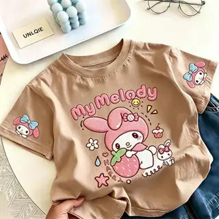 [UNLQIE] 2026 เสื้อแขนสั้นสำหรับเด็กชายและเด็กหญิง ลาย My Melody แฟชั่นล่าสุด สไตล์เกาหลี หลากสี ทำจากผ้าฝ้ายแท้ 100% นุ