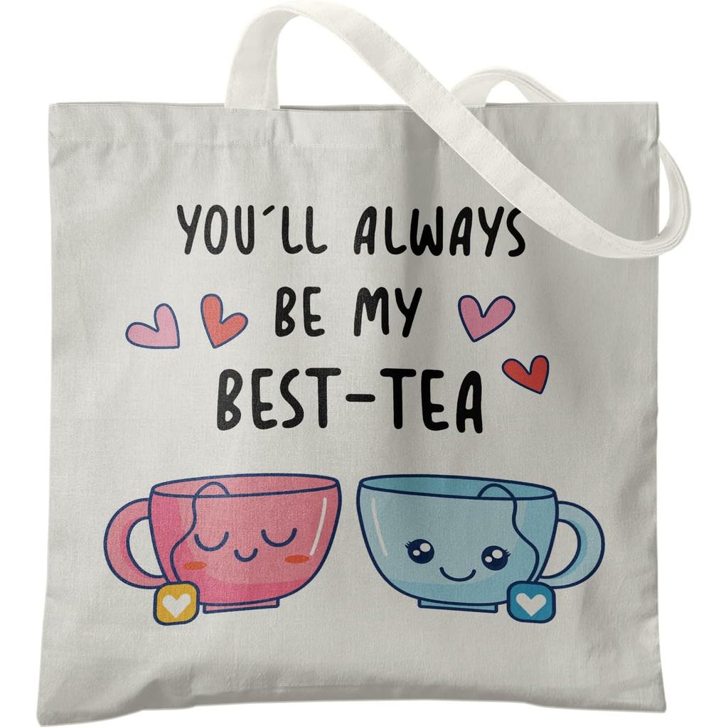 กระเป๋าโท้ตผ้าแคนวาสเพื่อนตลก Bestie, Yourly Be My Best Tea, Unisex-Adults, สีขาว, 15" x 13.3" 25.5"