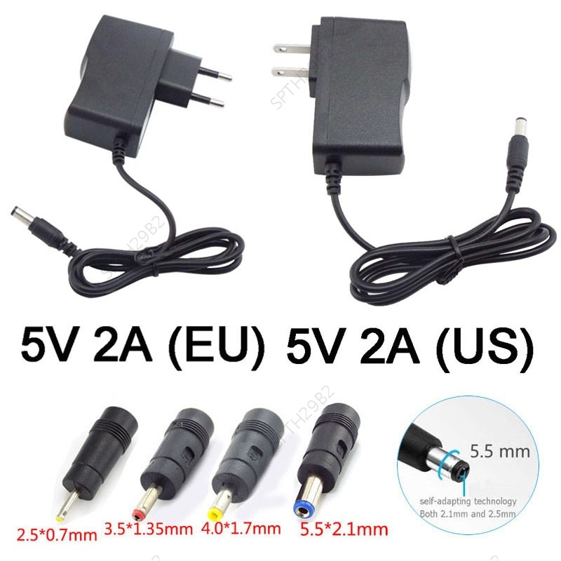 AC 100-240V DC 5V 2A Power Supply Charger Adapter Converter 5.5*2.1 มม.4.0*1.7 มม.3.5*1.35 มม.2.5*0.