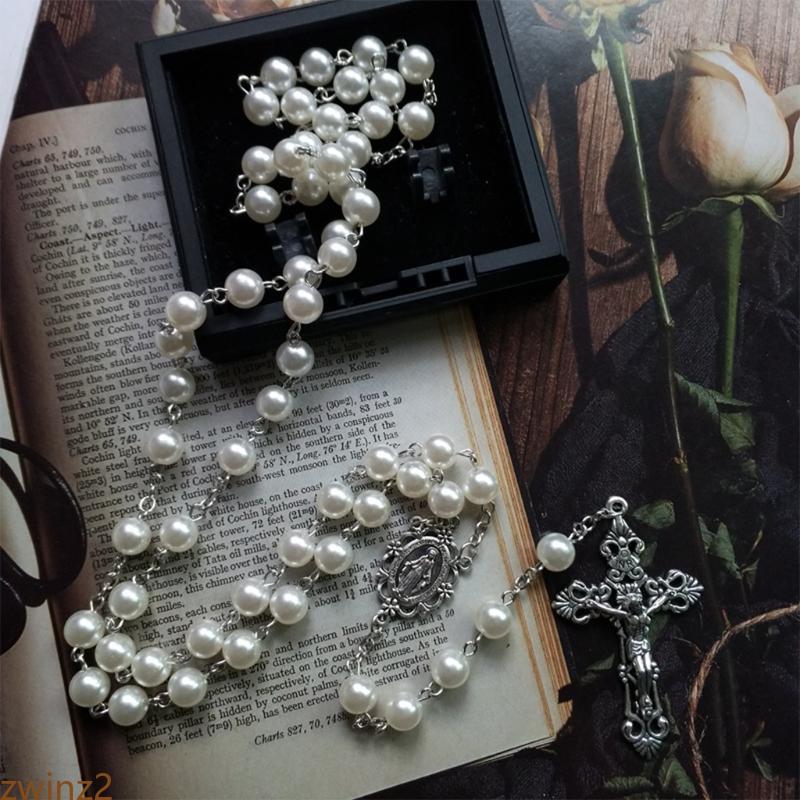 Zwinz2 8 มม.ลูกปัดสวดมนต์สร้อยคอ Mary Jesus สําหรับ Cross จี้คาทอลิกสร้อยคอเครื่องประดับศาสนาผู้หญิง