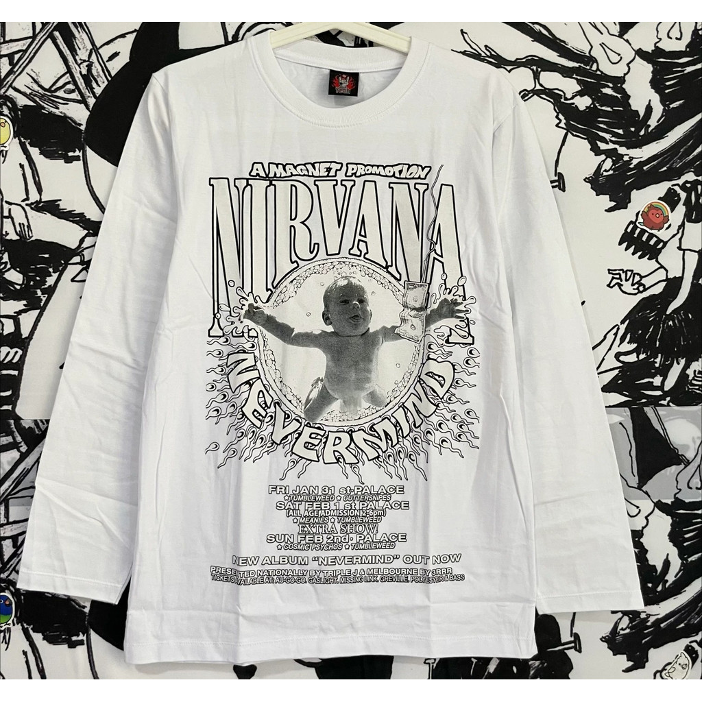 2026 สไตล์ใหม่ Nirvana Nirvana Band Rock ยุโรป American Trend Street ผ้าฝ้ายแท้แขนยาวพิมพ์ด้านบนพร้อ