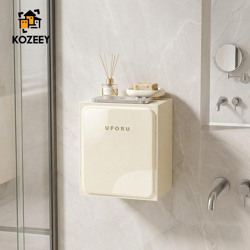 KOZEEY Flip กล่องเก็บของติดผนังมัลติฟังก์ชั่นพร้อมฝาปิด Lift-Up, PP ทําความสะอาดง่าย, เหมาะสําหรับห้