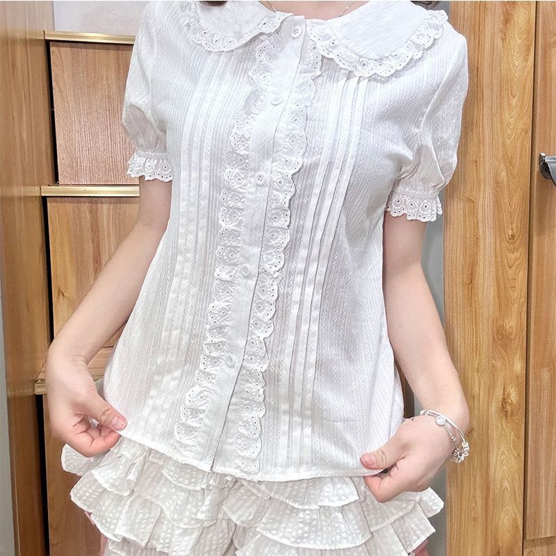 Lolita lolita lolita เสื้อเชิ้ตแขนสั้นตุ๊กตาเสื้อ Slim-Fit เสื้อหวานคอปกขนาด Soft t ขนาดใหญ่ LLLQ