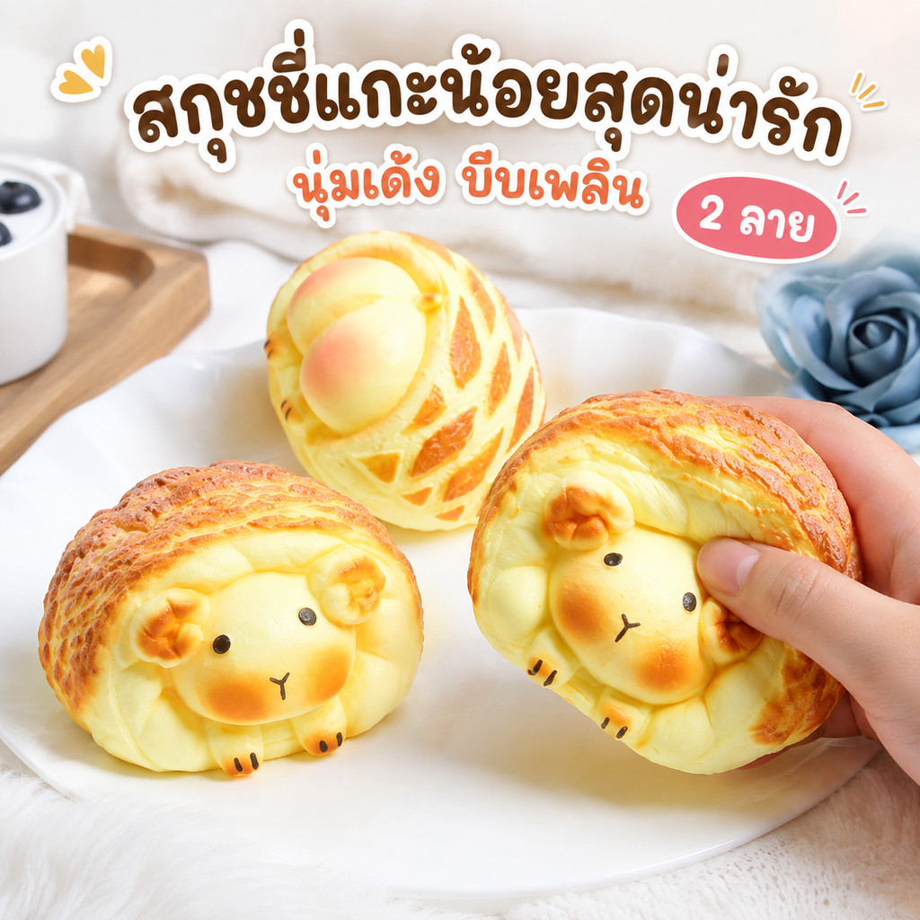 สกุชชี่ขนมปังรูปแกะ นุ่มเด้ง คืนตัวช้า ของเล่นบีบคลายเครียด น่ารัก พกพาง่าย เหมาะเด็ก นักเรียน วัยทำงาน