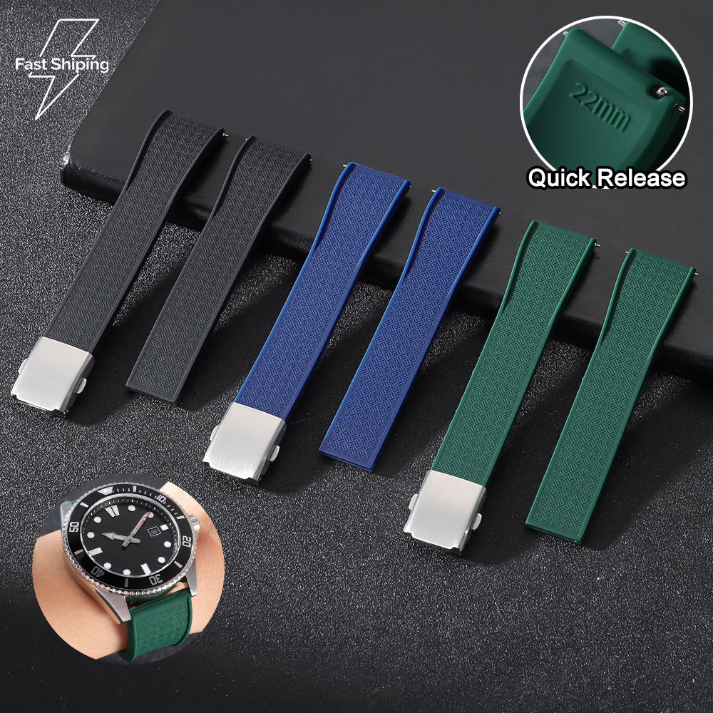 พื้นผิวซิลิโคนพับหัวเข็มขัดสายนาฬิกาสมาร์ท 20 มม. 22 มม. Quick Release กันน้ํา Sweatproof ผิวนุ่มกีฬาสายนาฬิกา