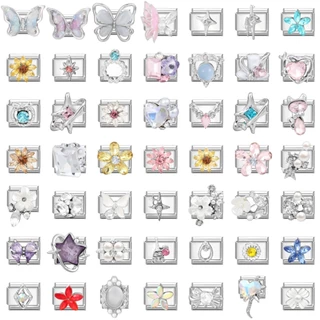 รอบ 3D สีชมพูอิตาเลี่ยน Charm Modular สร้อยข้อมือไทเทเนียมเหล็กปั๊มคู่ DIY สร้อยข้อมืออุปกรณ์เสริม