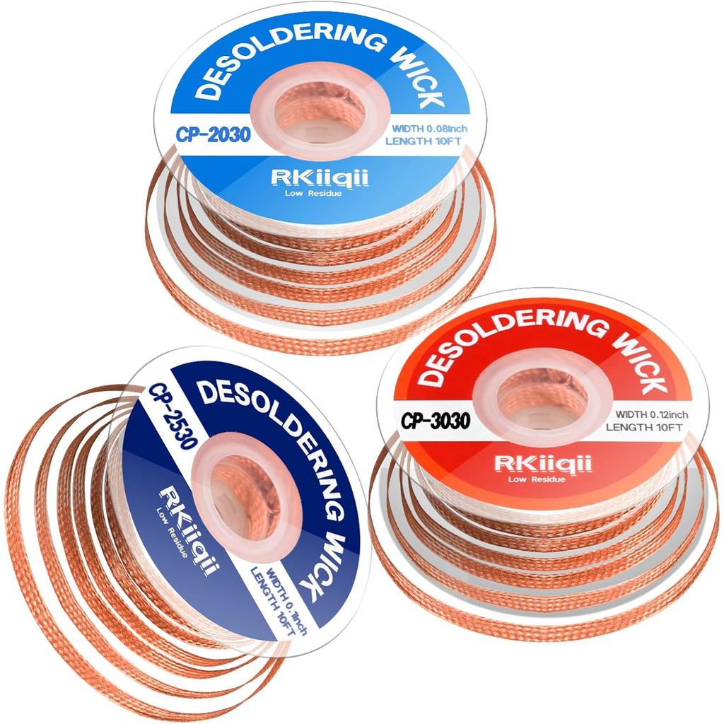 3 ชิ้น Solder Wick Braid กับ Flux, อัพเกรด Desoldering Wick (0.08/0.12in, 10ft แต่ละ) ไม่มีทําความสะ