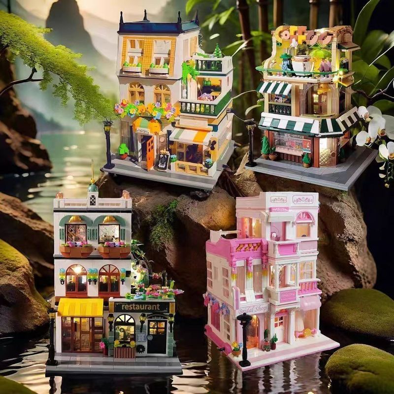 เข้ากันได้กับ Garden Villa Street View diy Assembly Model ของเล่นเพื่อการศึกษา ins Fengqianweilou Sh