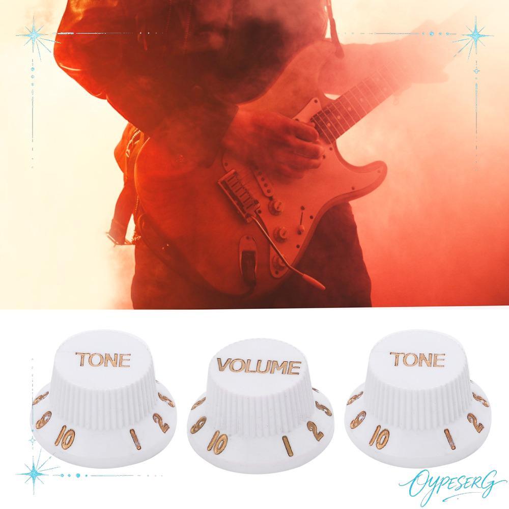 OYPESERG 3PCS ปุ่มควบคุมกีตาร์, สีขาว 1 เล่ม 2 โทน Volume Tone Knobs, วัสดุพลาสติกพรีเมี่ยมชุดลูกบิดกีตาร์สําหรับกีตาร์ไฟฟ้า