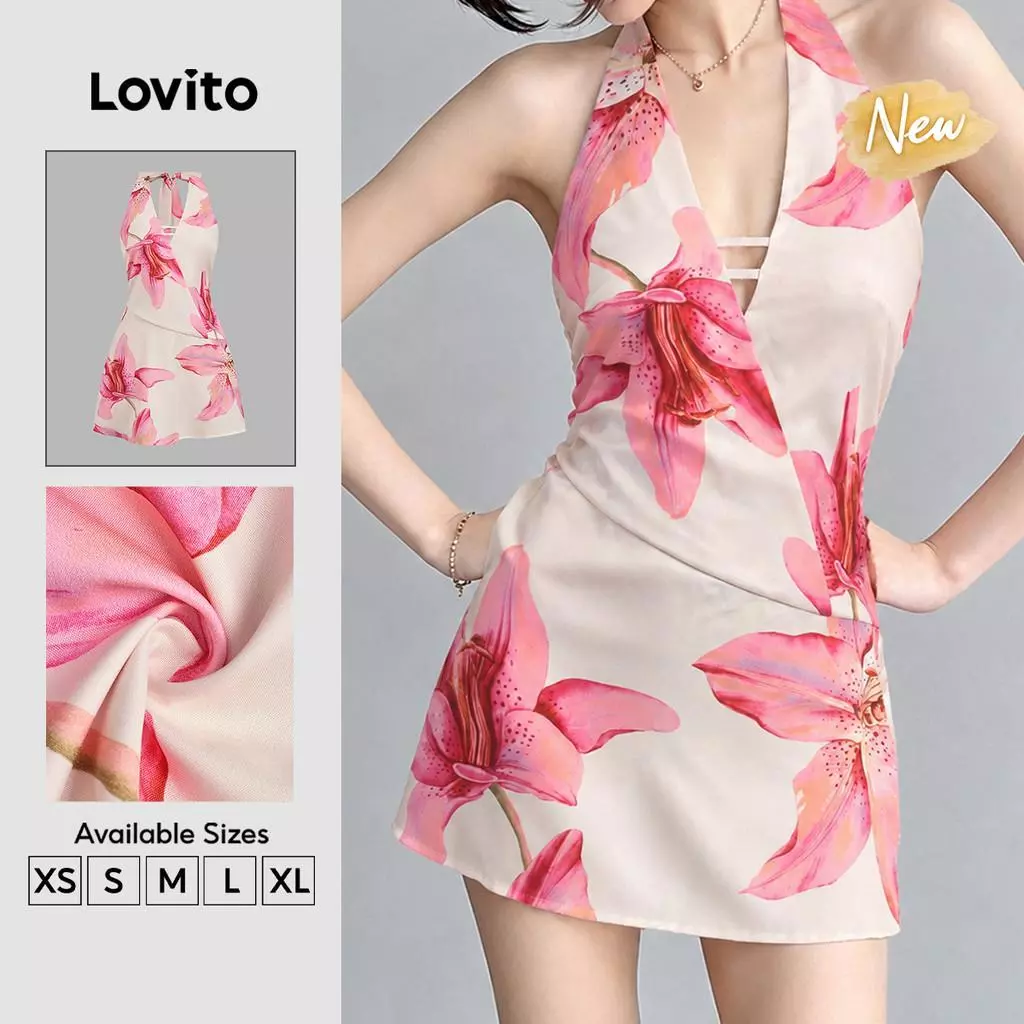 (New Arrival) Lovito ชุดเดรสโบโฮผู้หญิงเรียบง่ายสไตล์ฤดูใบไม้ผลิ/ฤดูร้อน วันหยุด เกาหลี อินเทรนด์ เดรสเที่ยวเขา DRK8TD112