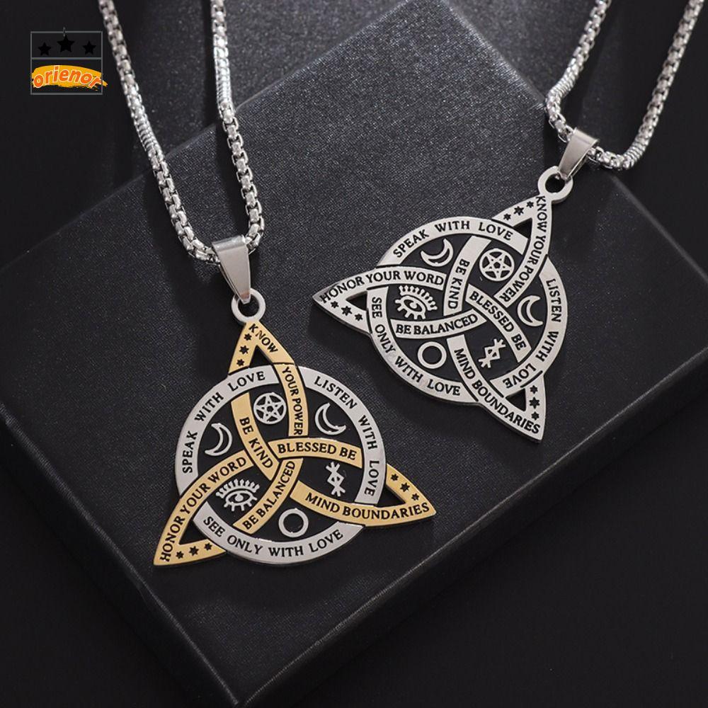 ORIENOR สร้อยคอจี้ปมแม่มด, สแตนเลส Rhinestone Accent Sla Amulet สร้อยคอ, Elegant ป้องกัน Knot Design