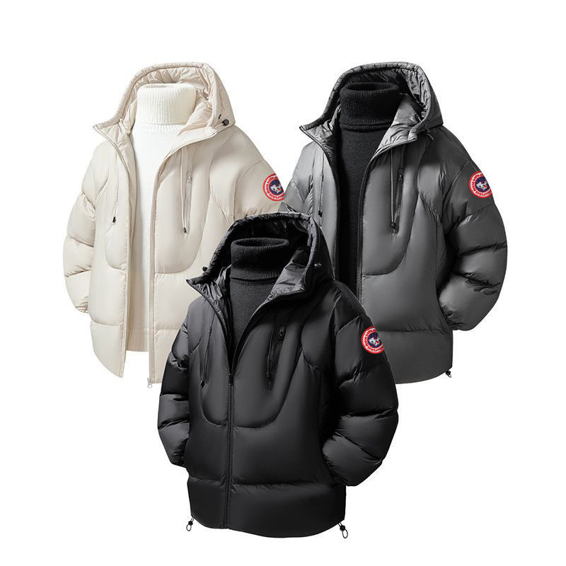 Canada Goose Badge Winter Hooded Double Zipper Cushion Jacket Men