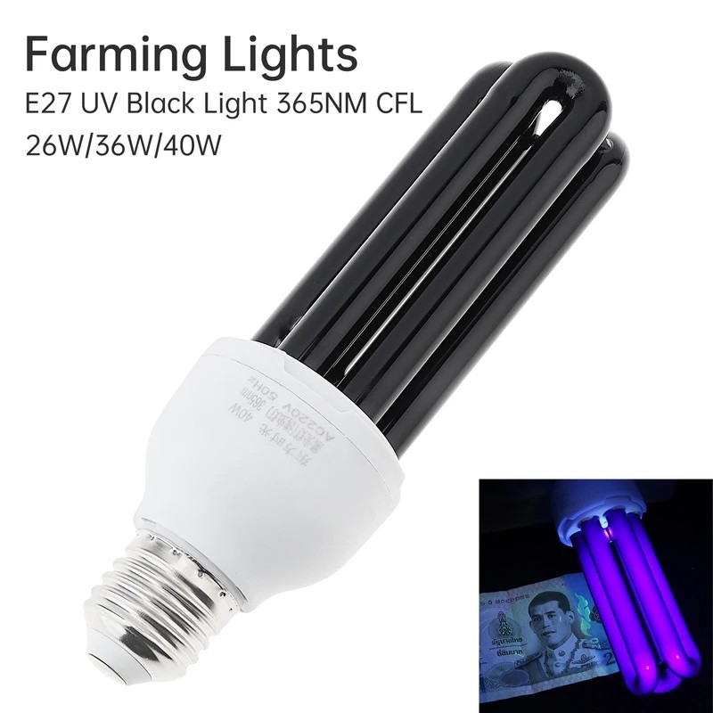 E27 UV Black Light 365NM CFL ไฟฟาร์มการตรวจจับเรืองแสงโคมไฟ UV Light, UV Black Light