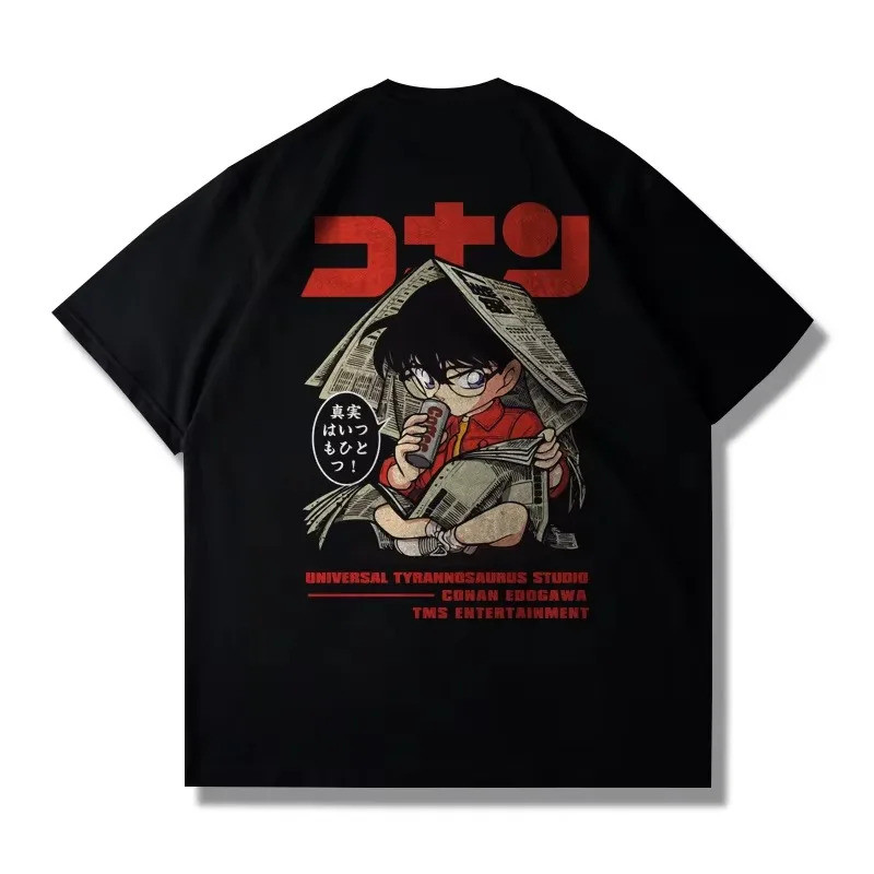 เสื้อยืดผู้ชายไซส์ใหญ่ ลายการ์ตูนนักสืบโคนันฤดูร้อน พิมพ์ลายสไตล์สตรีทอนิเมะ ลำลอง ทรงหลวม ฮาราจูกุ แขนสั้น