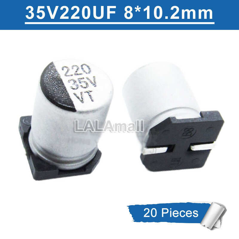 20pcs SMD อลูมิเนียม Electrolytic Capacitor 220uF 220 35V 35V220uF 220uF35V 8*10.2 มม.ใหม่