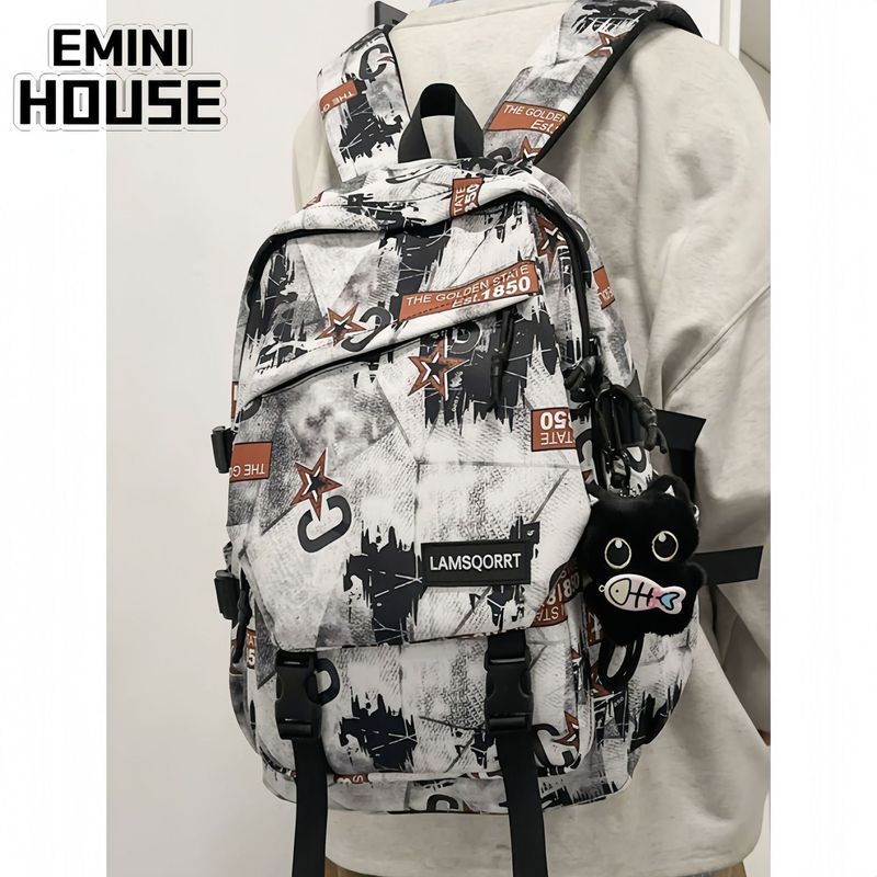 EMINI HOUSE Casual Graffiti Backpack Boys Large Capacity Trend Cool High School College Students กระ