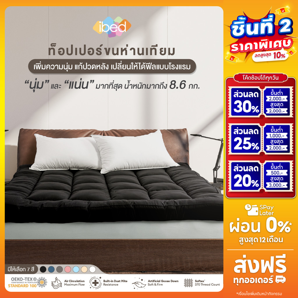 ibed Topper ท็อปเปอร์รุ่นนุ่มแน่นและรุ่น Extra ท็อปเปอร์กันไรฝุ่น หนานุ่ม (สีOnyx+Milky blue+Peach)