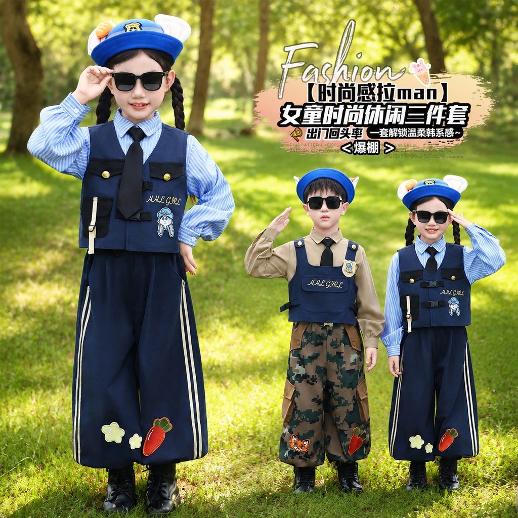 เด็กกระต่ายตํารวจเครื่องแต่งกาย JK Cargo กางเกง Camo 3PCS ชุดคอสเพลย์