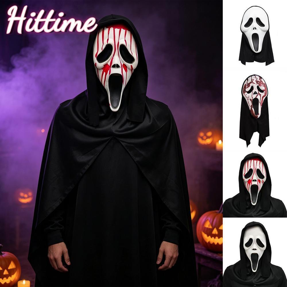 HITTIME ฮาโลวีน Scream Ghost Face เครื่องแต่งกายชุด EVA/Latex Mask Robe คอสเพลย์สยองขวัญ Party Prank