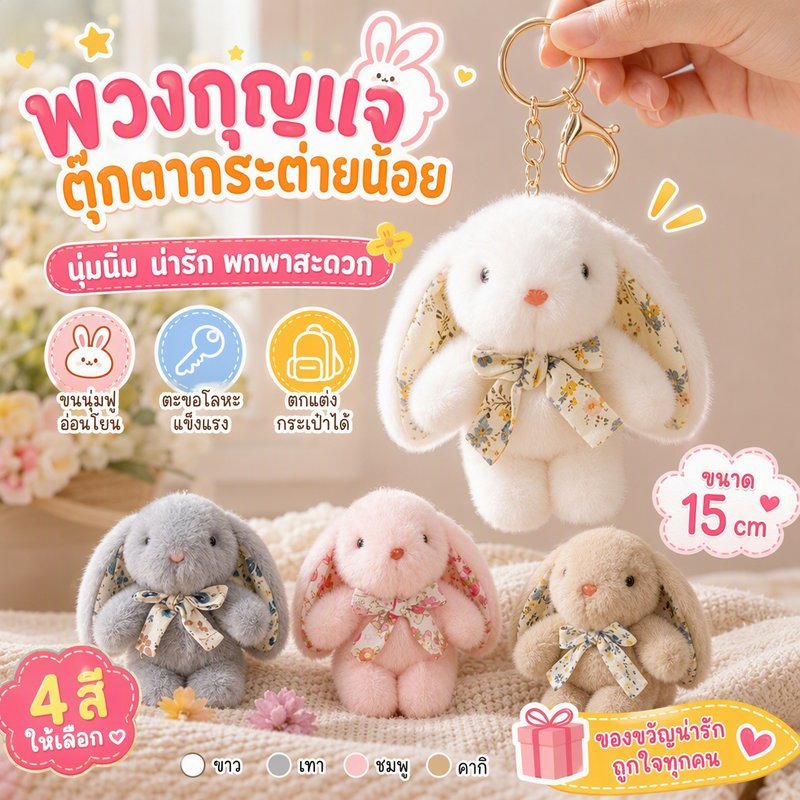 COD จี้ตุ๊กตากระต่ายขนปุยโบว์ดอกไม้ นุ่มนิ่ม ตกแต่งกระเป๋าเป้ เหมาะเป็นของขวัญน่ารัก